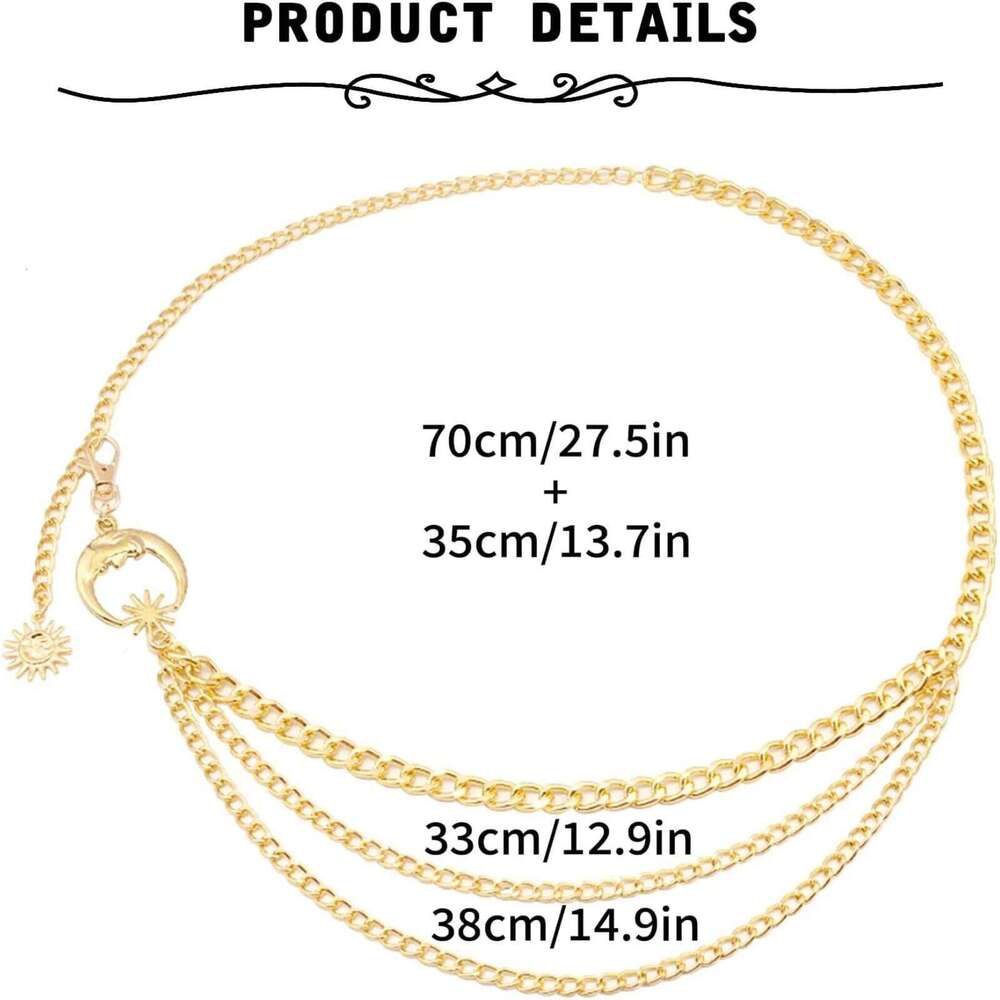 - Fashion Waist Chain Belt with Moon, Butterfly Rhinestone & Layered Design H260228