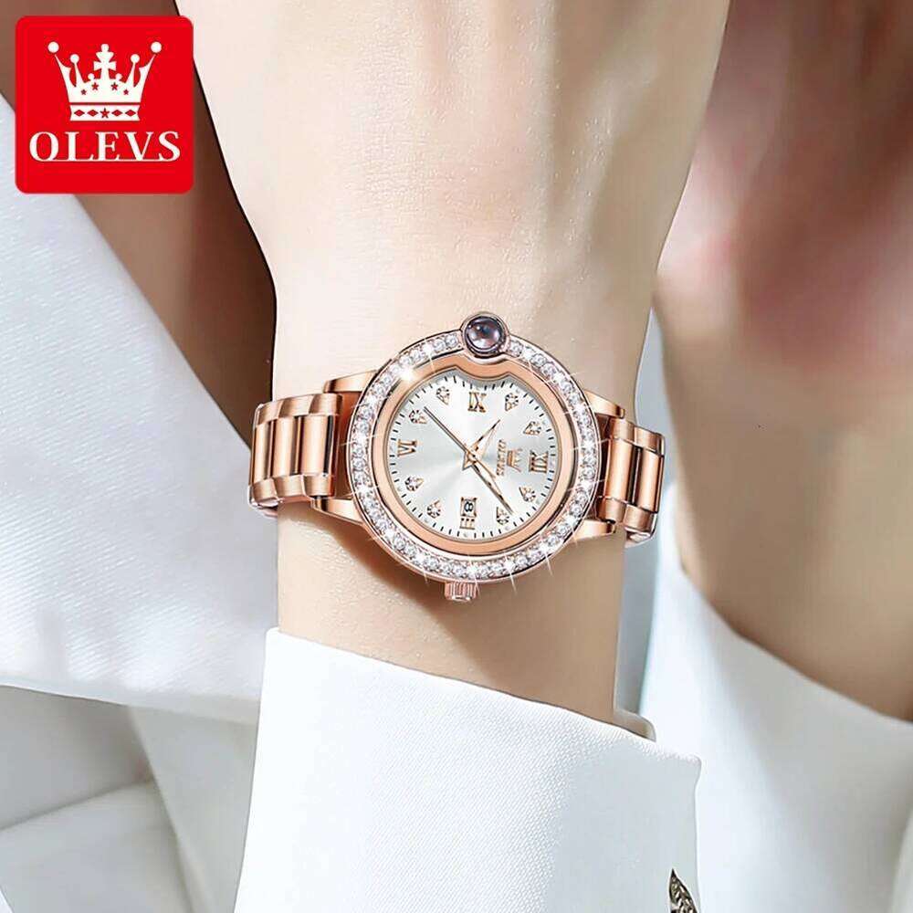 OLEVS 5588 Women's es Original Quartz Ladies Diamond Bezel Wrist Waterproof Automatic Date Reloj Mujer H260228