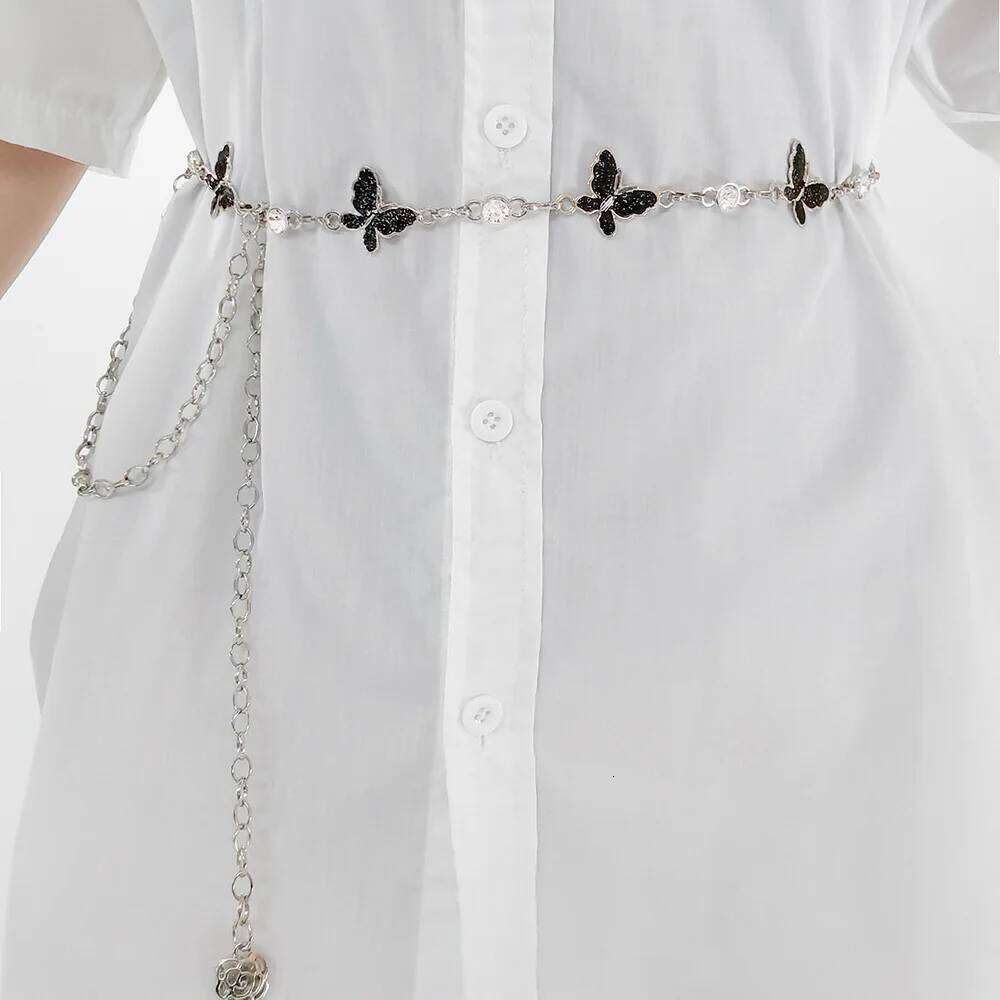Fashionable Single-layer Retro Style Black And White Butterfly Waist Women's Body Chain Jewelry H260228
