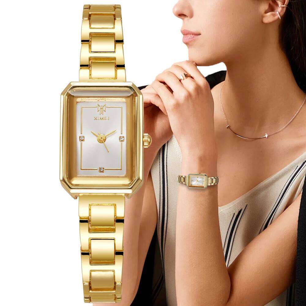 Ladies Simple Fashion Rectangle Gold Quartz es Luxury Stainless Steel Waterproof Women's Dress Clock Gift Wrist H260228