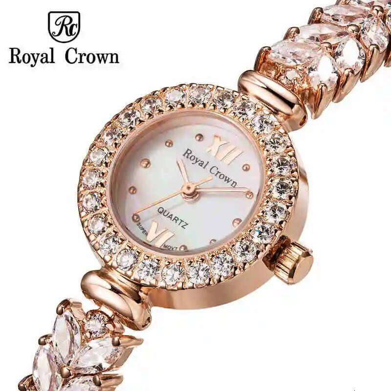 Royal Crown Women's Japan Quartz Hours Fine Fashion Jewelry Band Shell Rhinestones Girl Birthday Gift H260228
