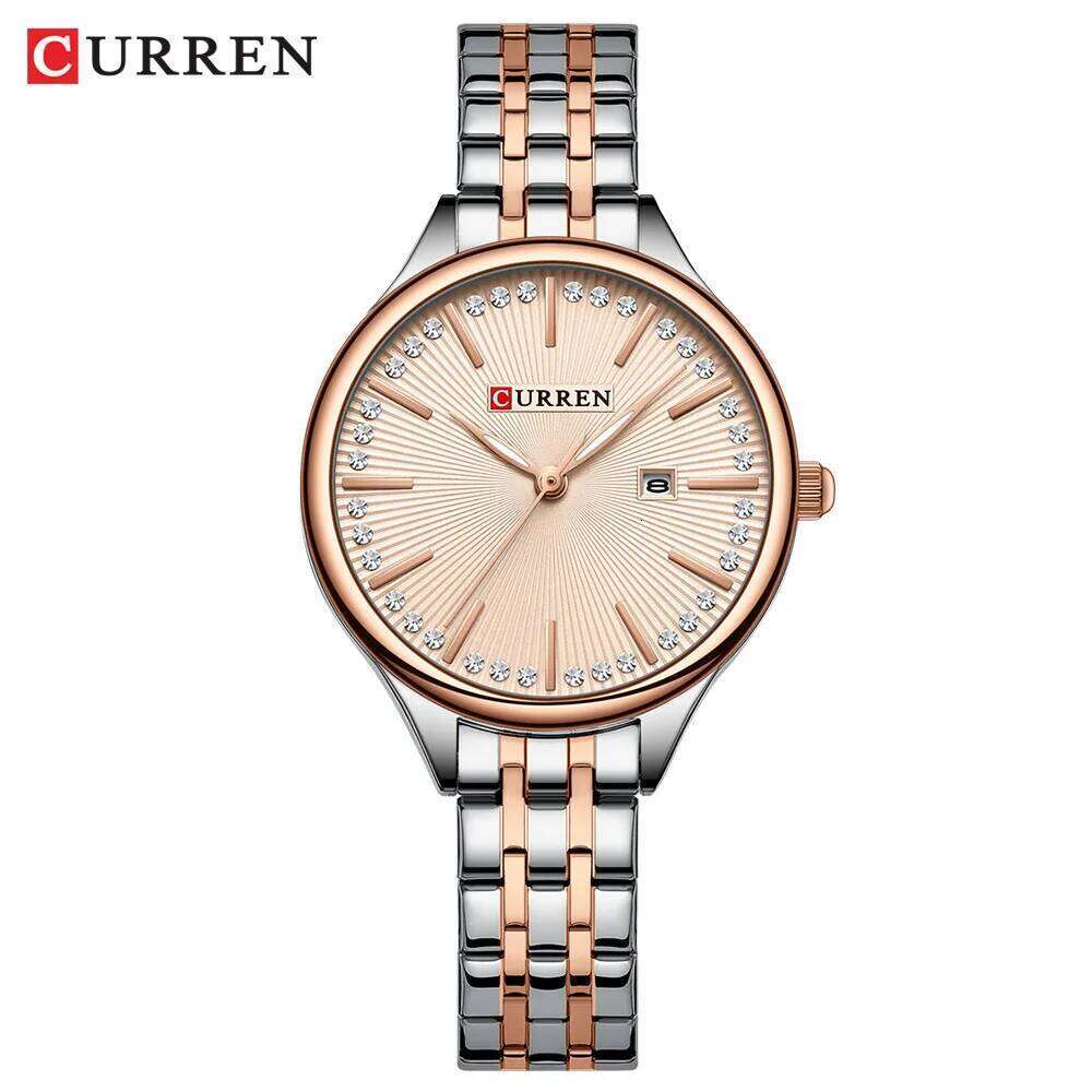 Curren 9099 Fashion Steel Belt Diamond Inlaid Quartz Waterproof Calendar Women's Relogio Feminino H260228