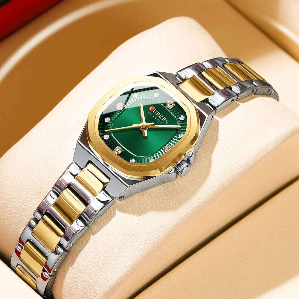 CURREN Jam Tangan Perempuan Original Waterproof Quartz Stainless Steel Minimalis Green Women 9104 H260228