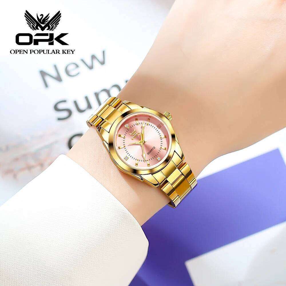 OPK brand luminous waterproof three-pin real nail scale steel belt ladies quartz 6002 H260228