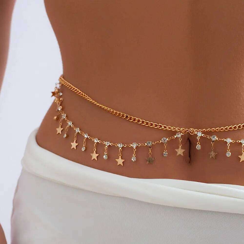 Multi Layer Butterfly Pendant Rhinestone Summer Beach Bikini Crystal Belly Body Women Waist Chain Belt H260228