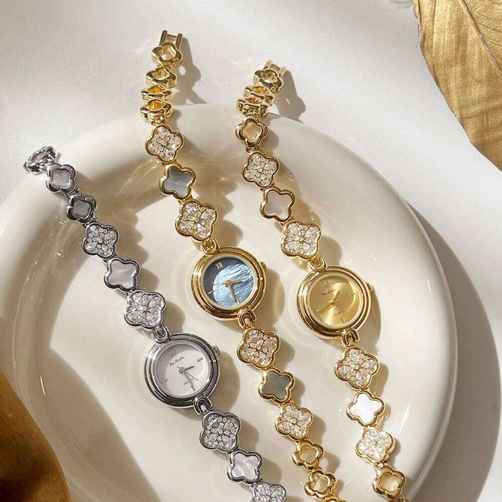 Elegant Blue shell Dial Women's es Fashion Gold Ladies Diamond Floral 2026 Quartz Wristes Gift H260228