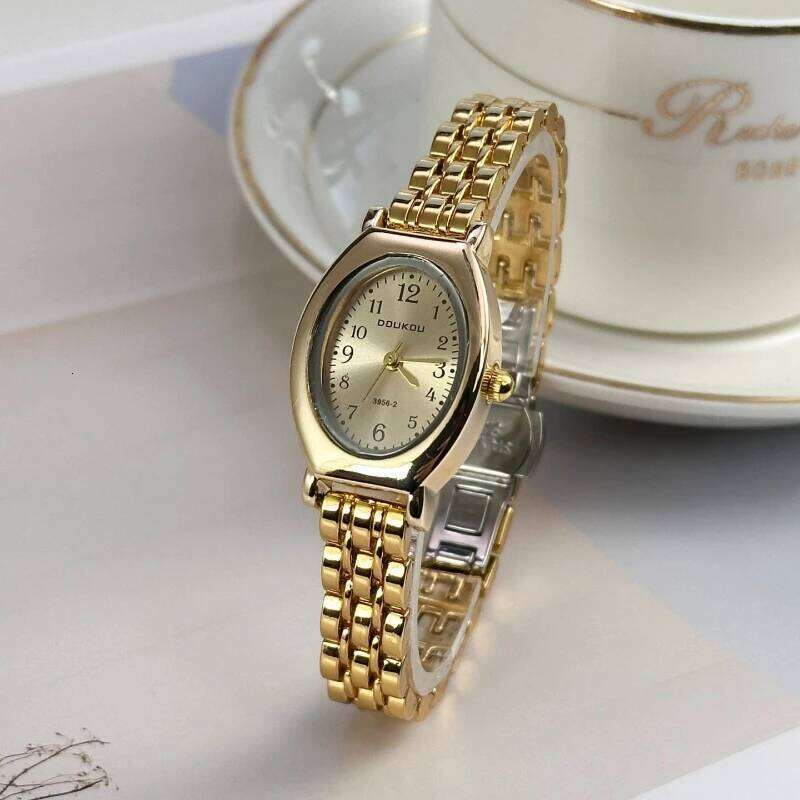 Luxury Oval es for Women Ladies Steel Strap Gold Simple Arabic Numerals Dial Quartz Wristes Relojes H260228