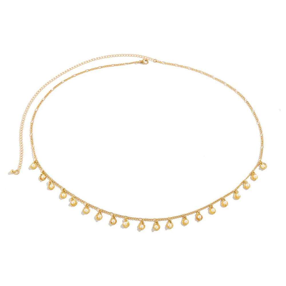 Boho Imitation Pearl Scallop Tassel Pendant Waist Chain 2025 Simple Creative Gold Color Metal Girl Beach Vacation Charm Jewelry H260228