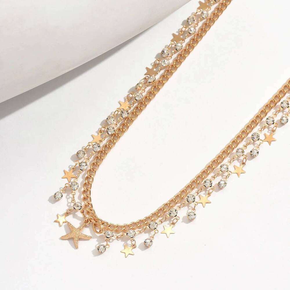 Sparkling Rhinestone Double Layer Body for Women Minimalist Star Pendabt Sexy Waist Link Chain Fashion Boho Beach Jewelry H260228
