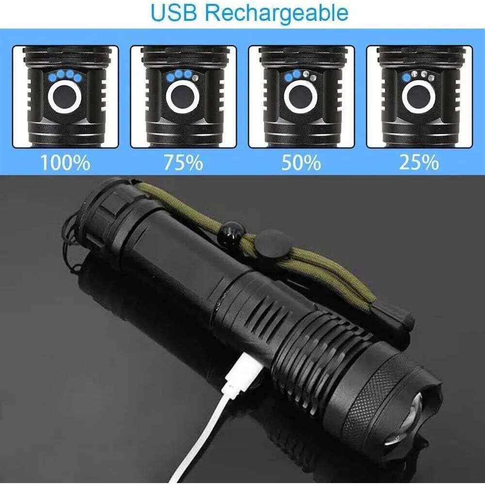 Super Bright Tactical Flashlight Zoomable Rechargeable Waterproof Camping Hiking Hunting Fishing Emergency Telescopic Zoom Torch Z260301