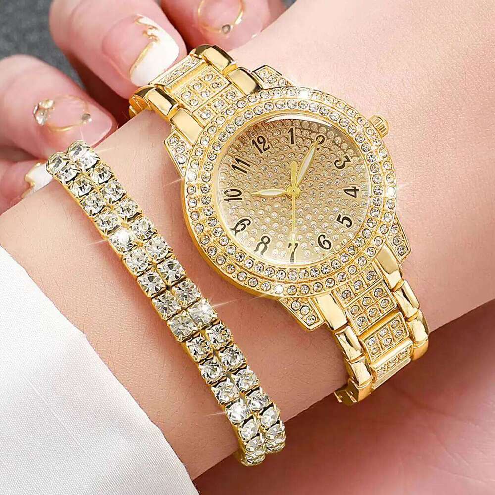 6PCS/Set Full Diamond Women es Fashion Ladies Quartz Wrist Jewelry Set Reloj MujerWithout Box H260228