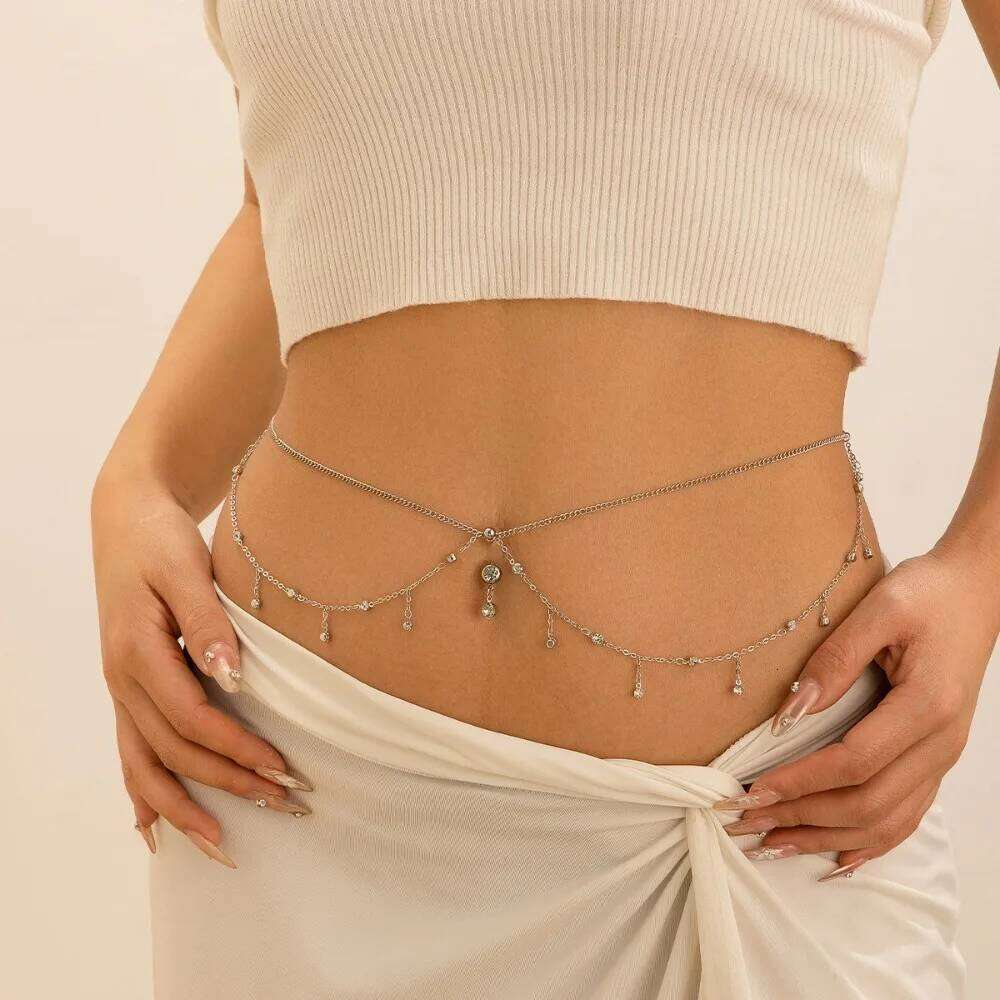 Sexy Fashion Tassel Rhinestone Double Layer Waist Zircon Navel Nail Body Chain for Women Summer Beach Bikini Jewelry Gifts H260228