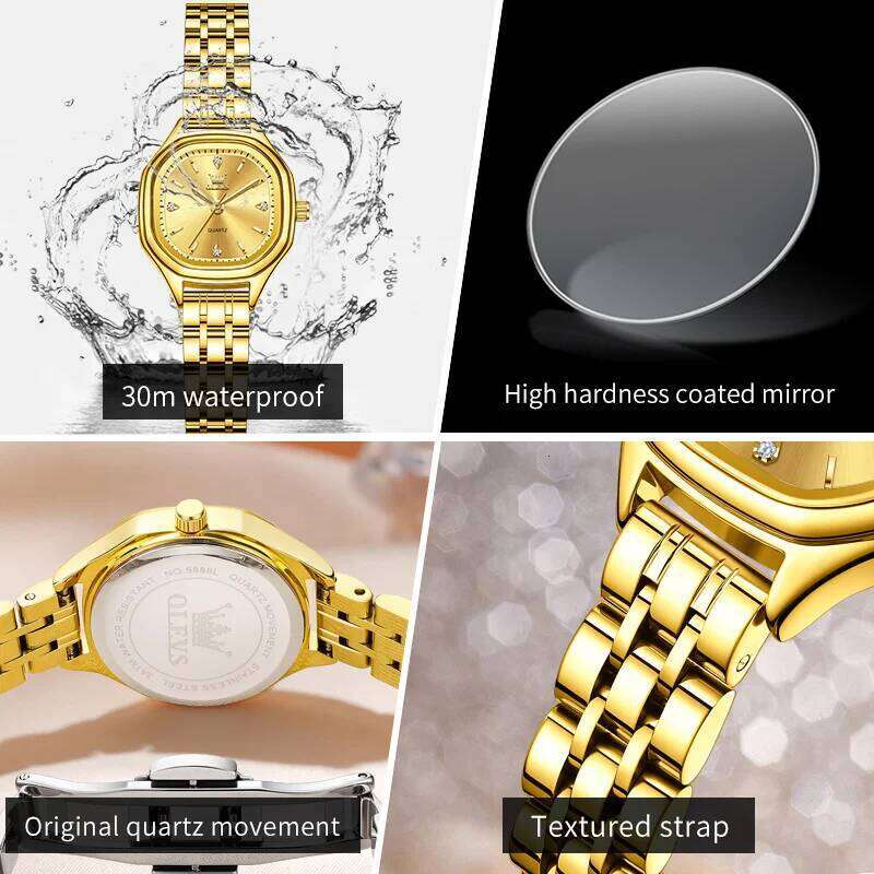 OLEVS 5888 Gold Stainless steel Diamond Square Dial Vintage Fashion Quartz for Women H260228