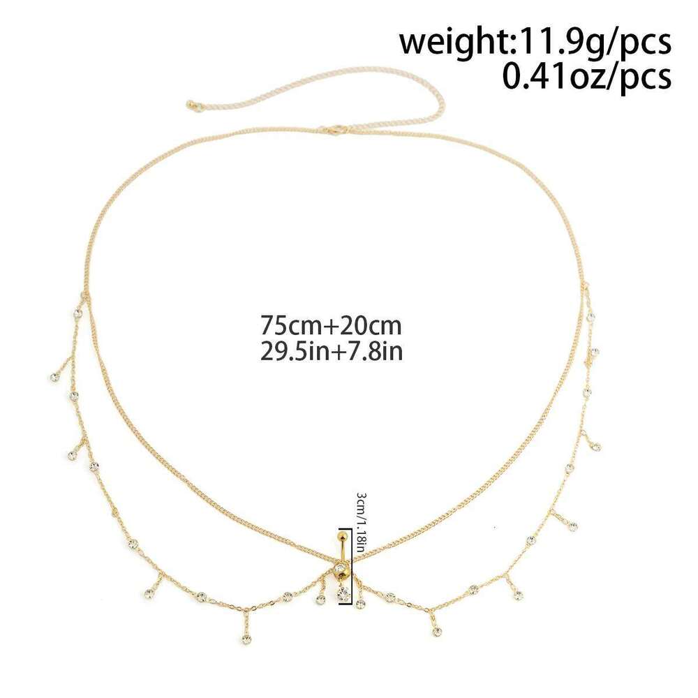 IngeSight.Z Simple Gold Color Stainless Steel Waist for Women Classic Zircon Pendant Sexy Double Layer Body Chain Jewelry H260228