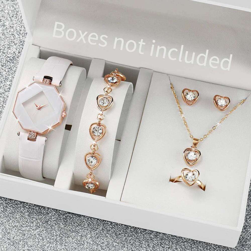5/6PCS Fashion es Simple Leather Band Quartz for Women Clock Jewelry Set Reloj MujerWithout Box H260228