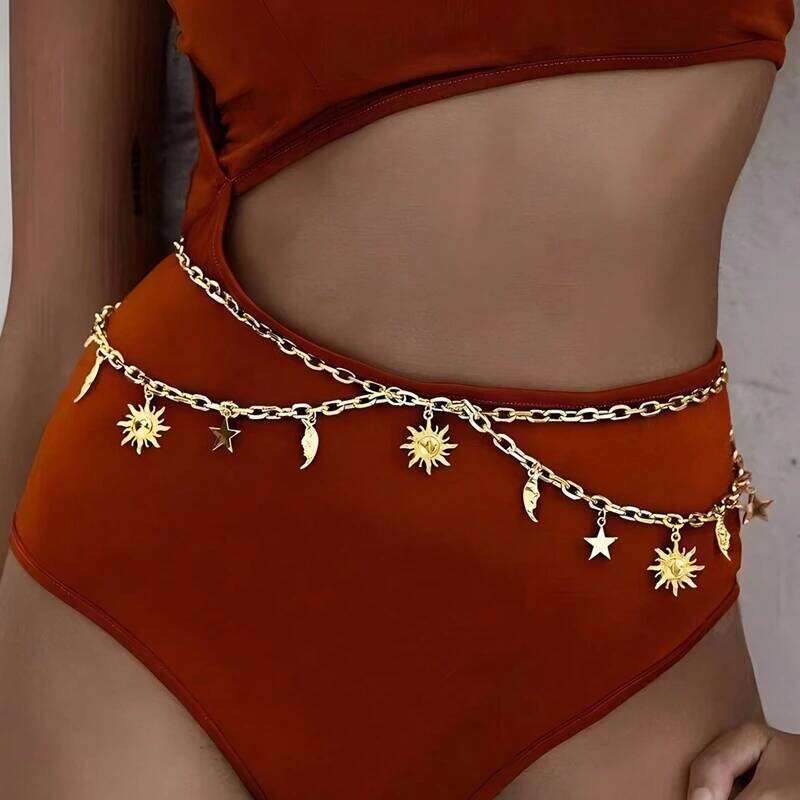 New Fashion Sexy Jewelry Versatile Star Moon Sun Pendant Tassel Belly Waist Chain For Women Dress Accessories H260228