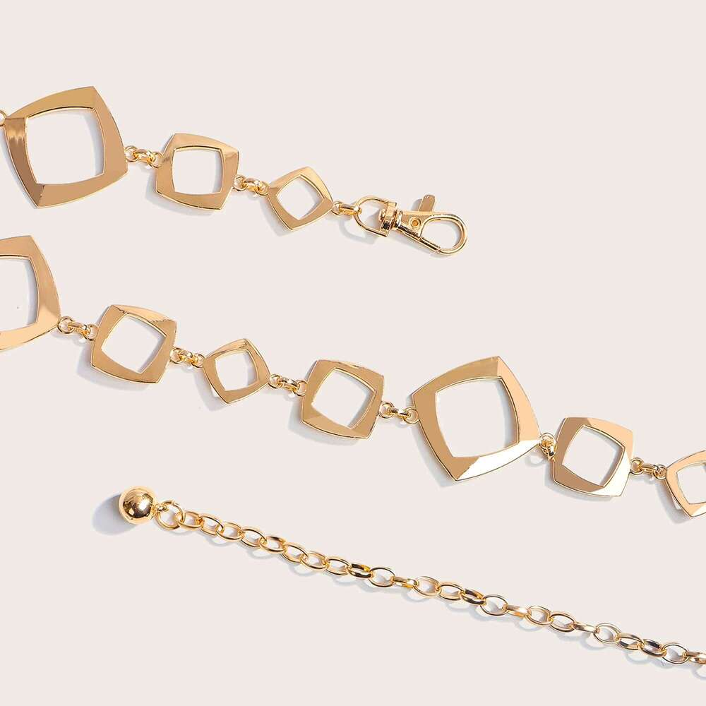1pc Hollow Square Metal Waist Chain for Women Fashionable Versatile Belt to Wear with Pants H260228