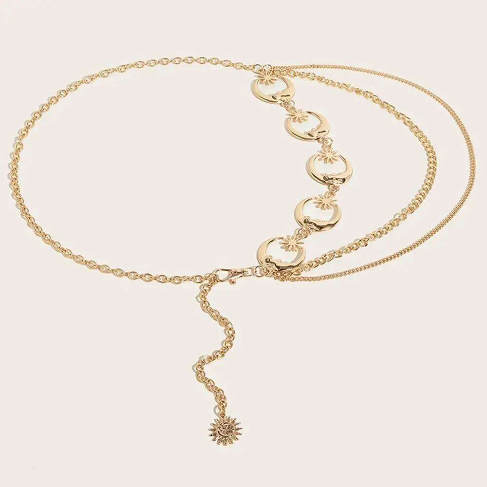 Fashion Vintage Metal Punk Waist Chain Womans Layered Belt Moon Star Waistband Dress Cummerbands H260228