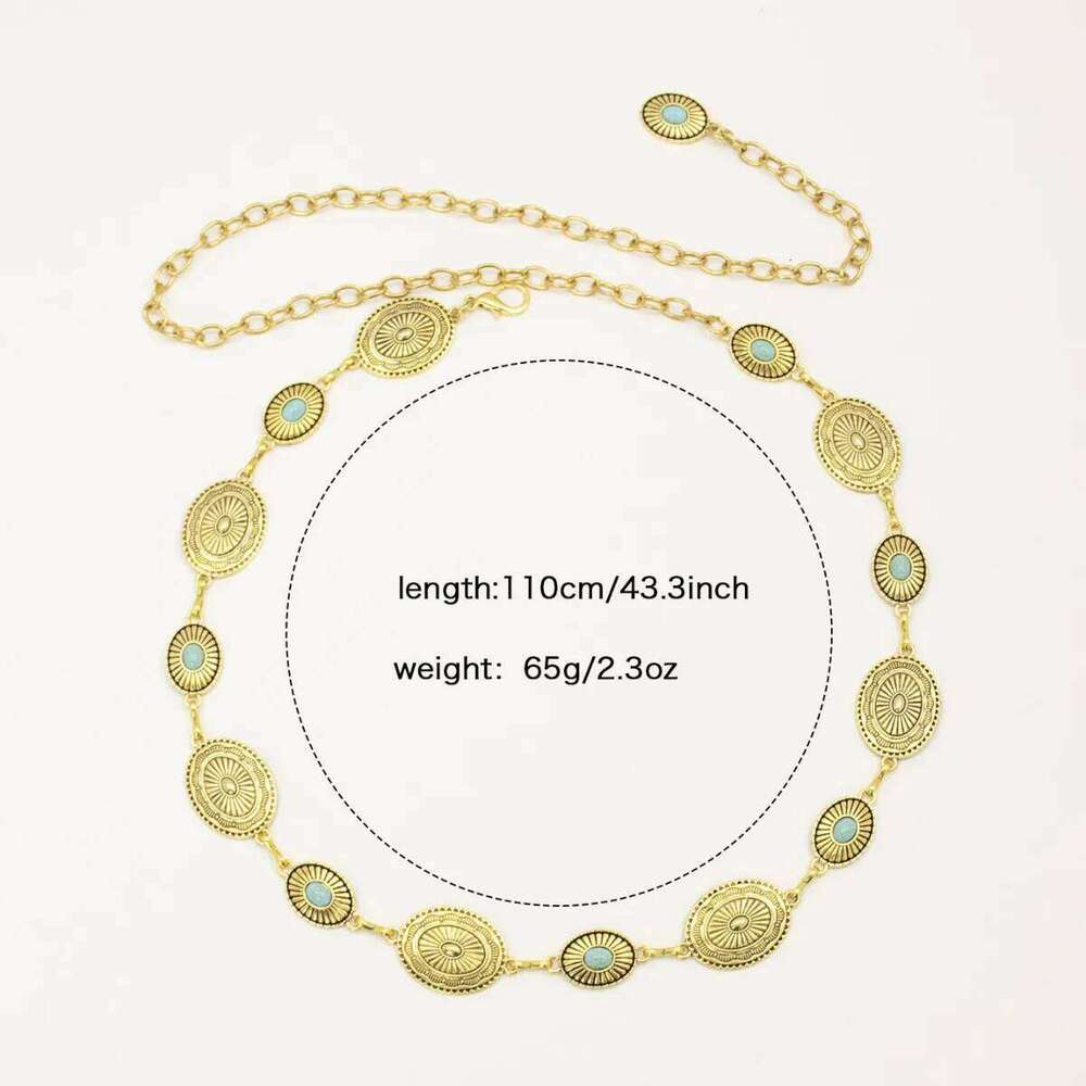 European American Cross Border Retro Linear Turquoise Waist Chain Sexy Slimming Versatile Belt Accessory For Dresses H260228