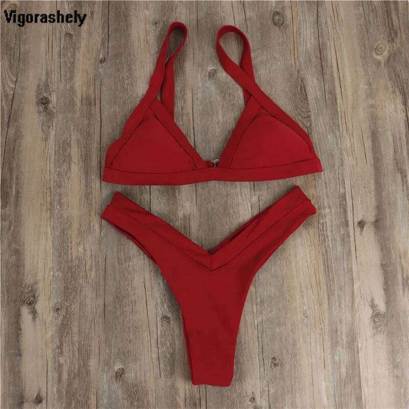 2025 Sexy Red Thong Push Up Swimwear Women Summer Beachwear High Cut Brazilian Bikini Beach Bathing Suit Z260301