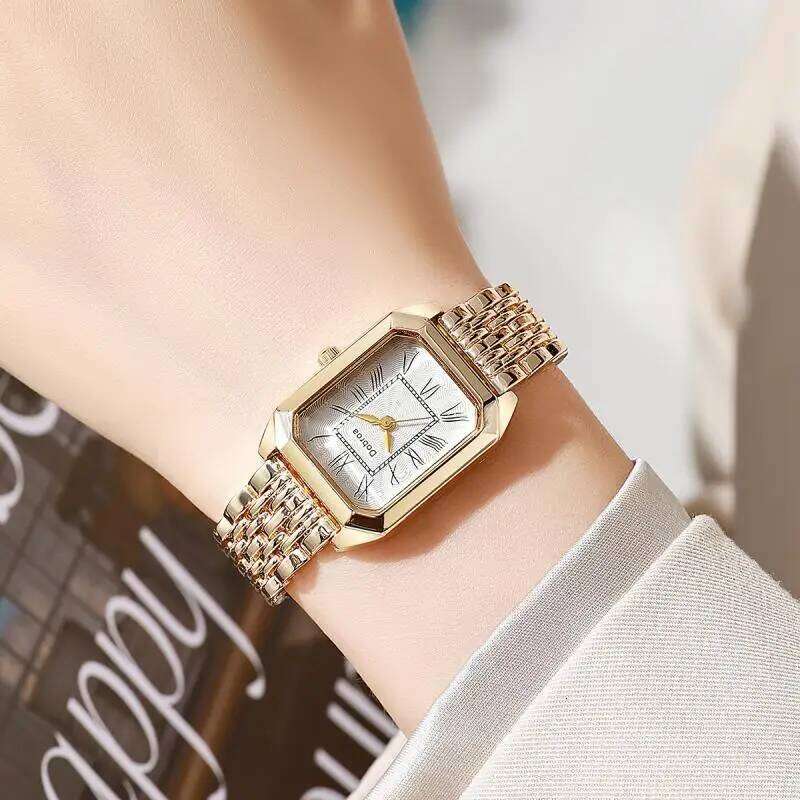 Fashion Classic Women's Quartz Anti Allergy Metal Case Roman Number Small Square H260228