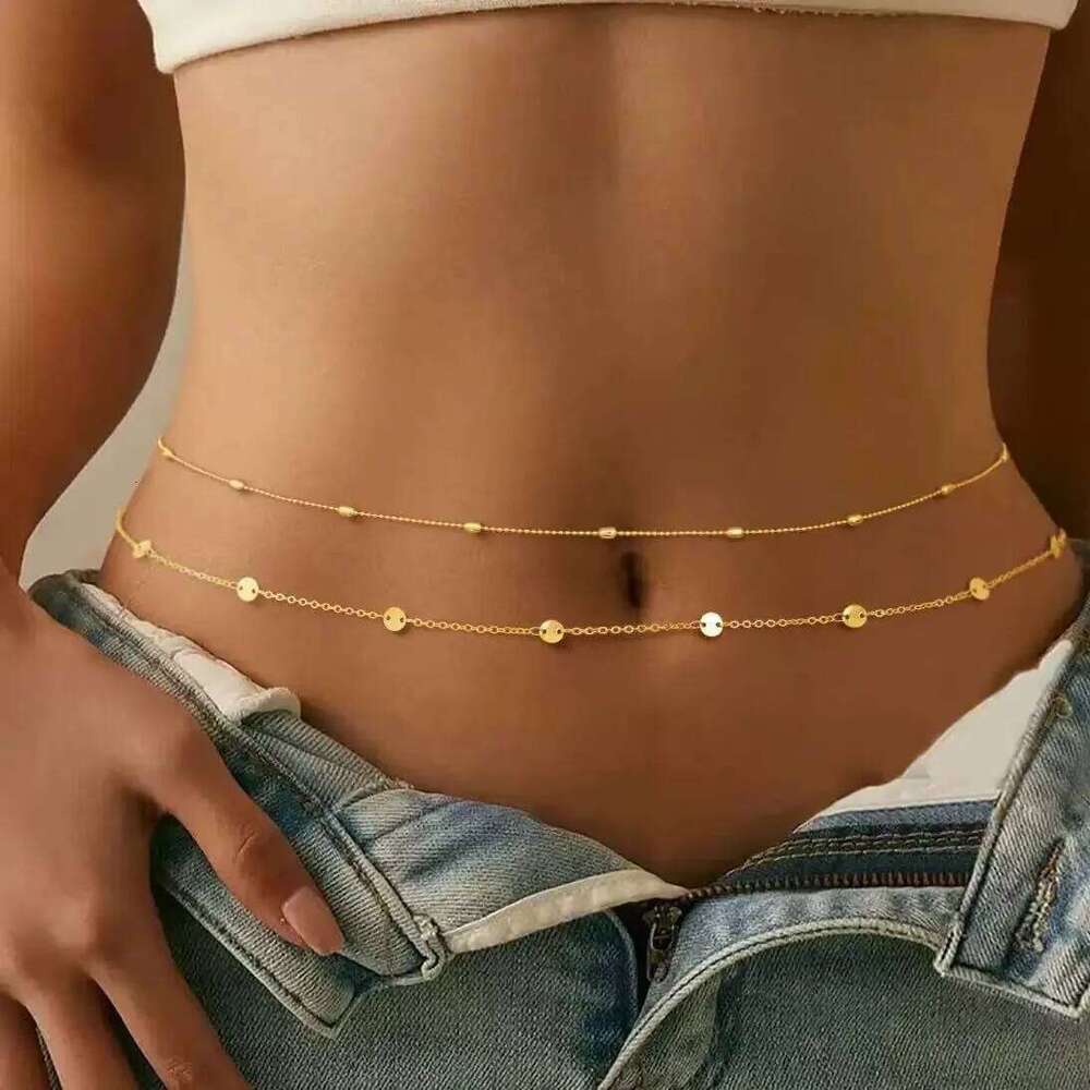 Double Layer Body Chain for Women Adjustable Metal Bead and Disc Link Set Sexy Festival Jewelry H260228