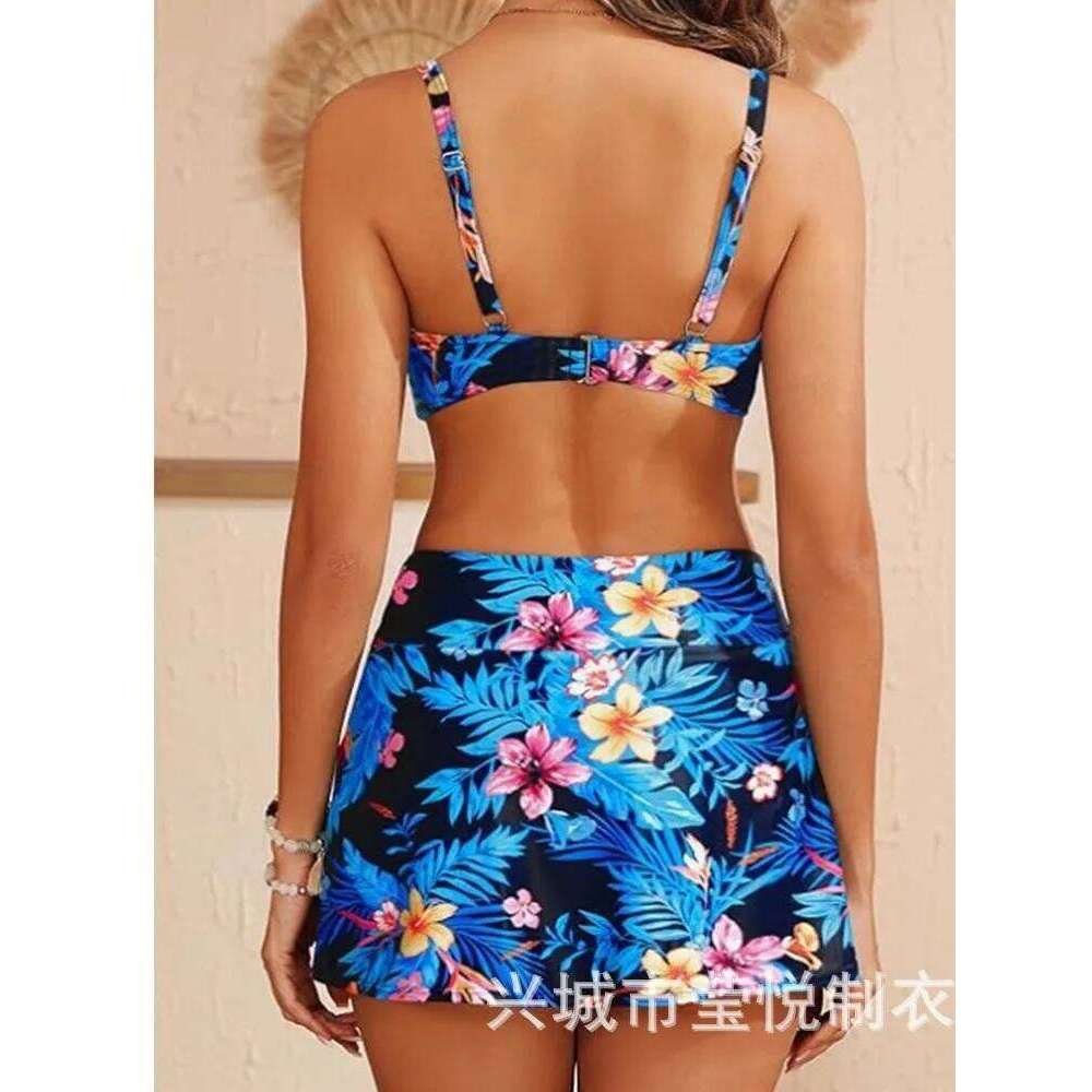 ropical Print Set Sexy Jungle Leaf Two Piece Halter & High Waist Summer Floral Vintage Bikini Skirt Sundress Beach Outing Z260301