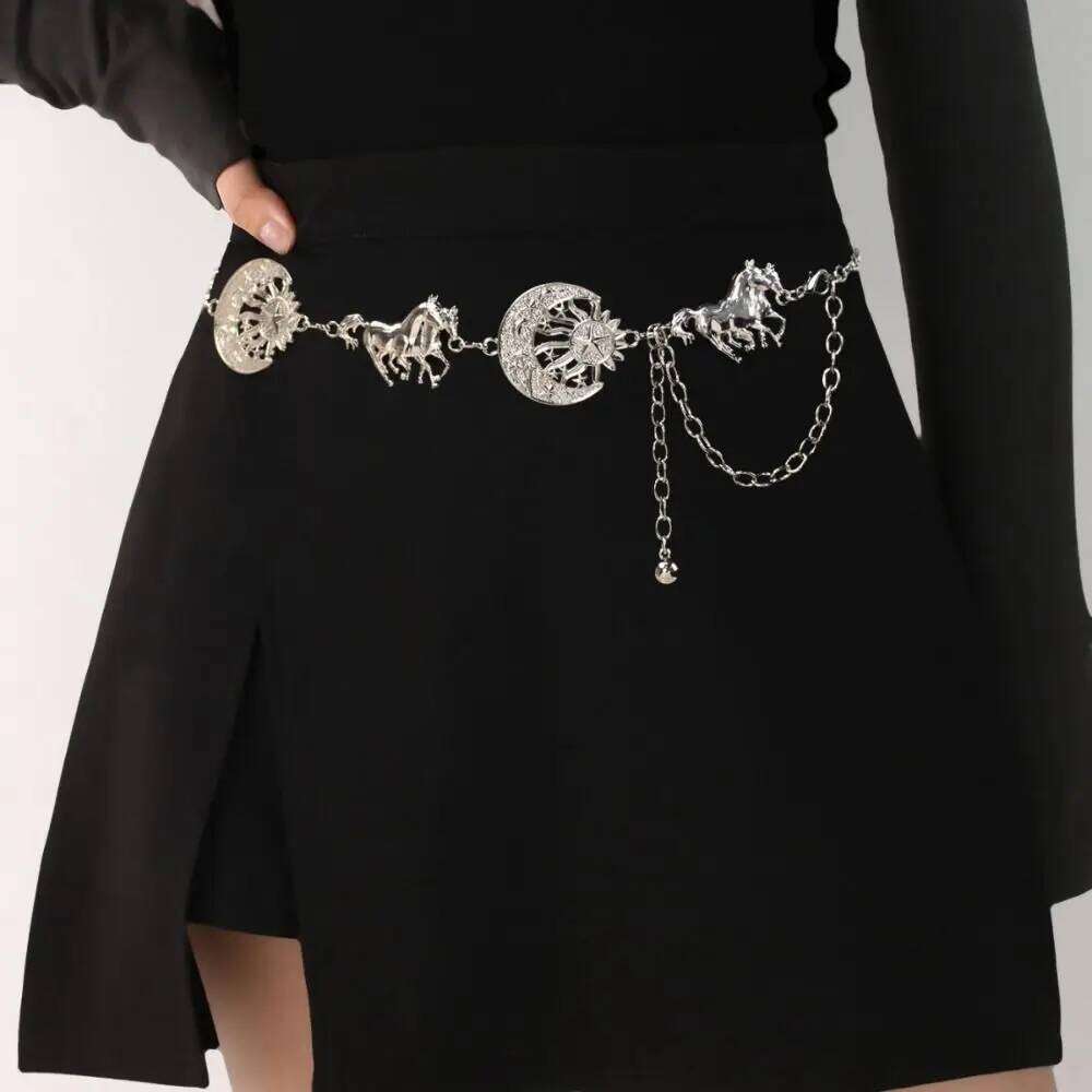 Horse Moon Star Waist Vintage Metal Woman Chain Belt Gold Silver Hip Hop Dress Cummerbands Clothing Accessories H260228
