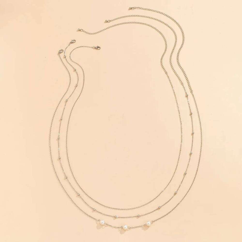 Sexy Minimalist Imitation Pearl Metal Waist Mixed and Stacked Fashion Girl Beaded Woven Body Belly Chain H260228