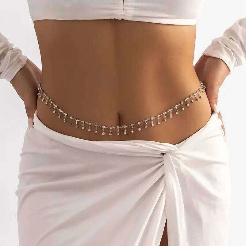 Sexy Aesthetic Sparkling Rhinestone Belly Waist Chain for Women Summer Bikini Tassels Body Jewelry Beach Festival Accessories H260228