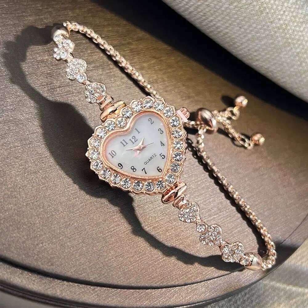 1 pcs New Stainless Steel Heart Shaped Quartz es with Adjustable Exquisite Women's Wrist Decoration H260228