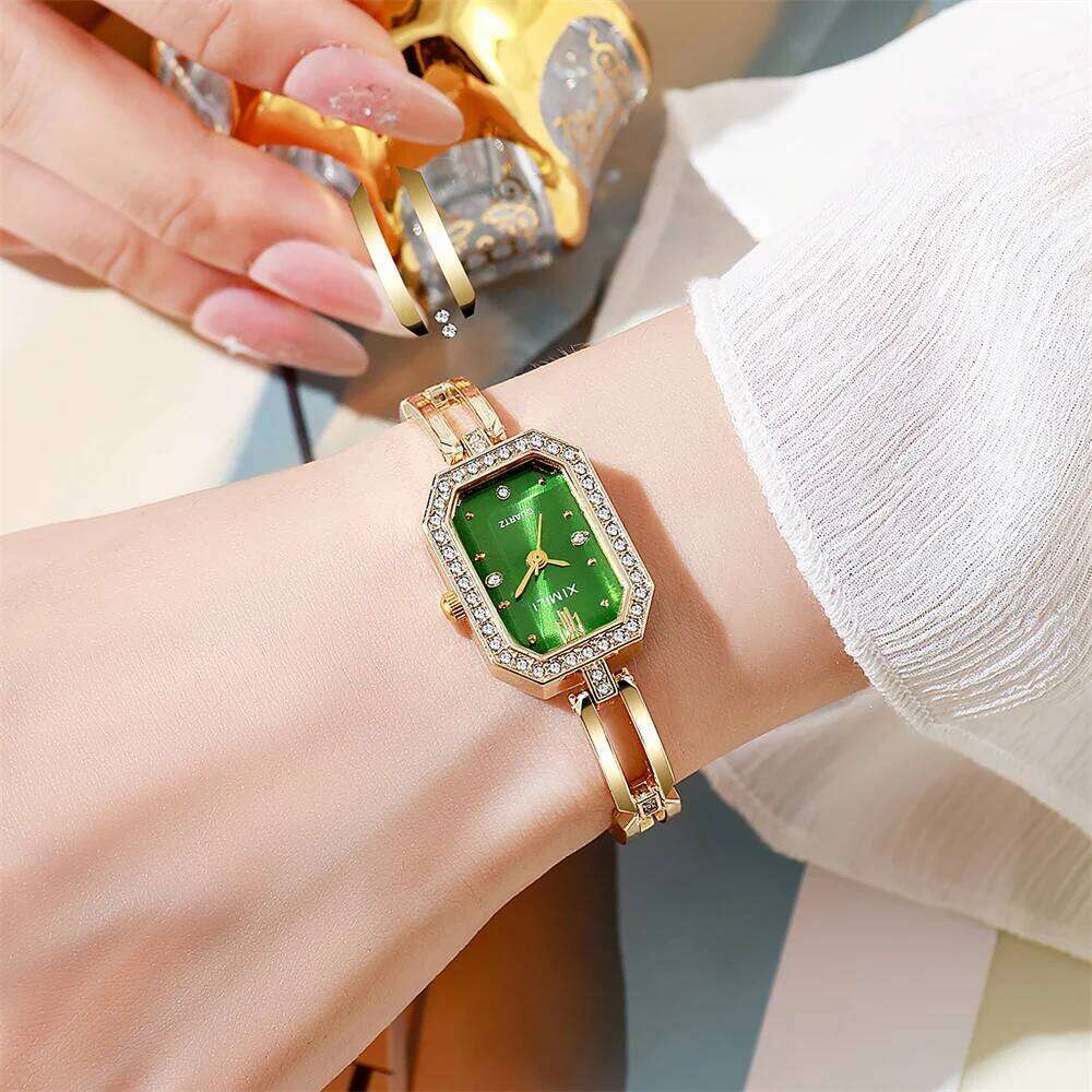 Ladies Fashion And Simple Diamond-Encrusted British Casual Stainless Steel Gold Women's Dress Gift Wrist H260228