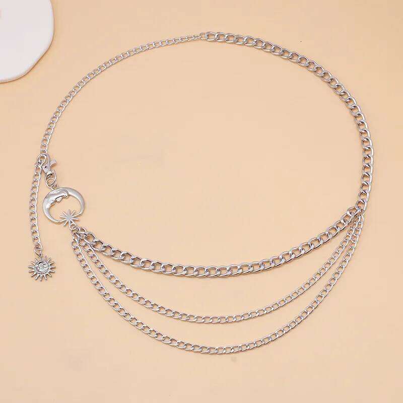 European and American Fashion Moon Multi-layer Metal Waist Belt Hip-hop Punk Sun Crescent Body Chain Statement Jewelry H260228