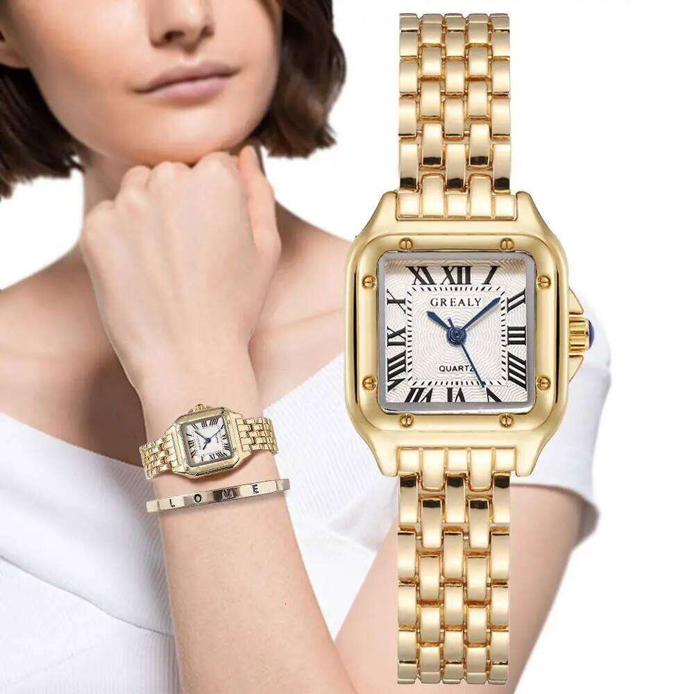 Luxury Brand es Fashion Roman Diamond-set Waterproof Women Business Stainless Steel No Fading Gold Strap Gift Clock H260228