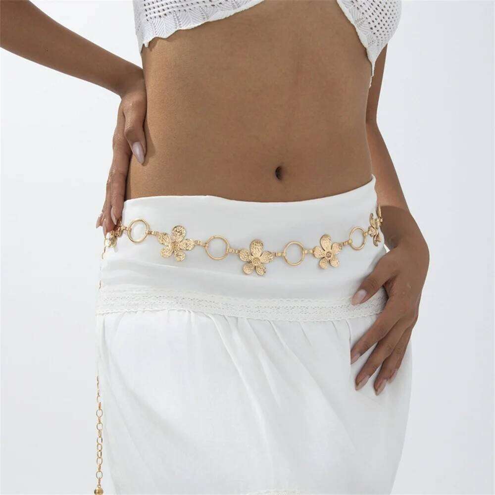 Personality Metal Flowers Waist Chain for Women Fashion Elegant Metal Bikini Belly Belt Party Rave Body Jewelry Summer Beach H260228