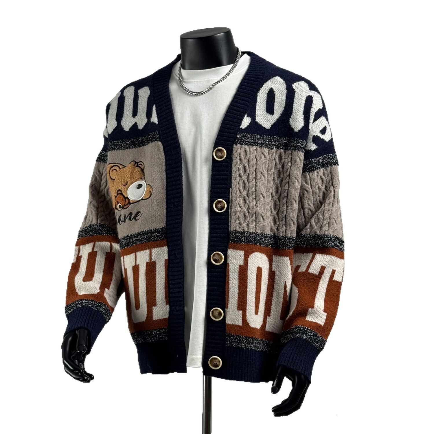 Luxury Brand Designer Clothes New Autumn Winter Color-Blocked Jacquard Knit Sweater, Casual V-Neck Cardigan, Versatile Jacket, Loose And Fashionable T