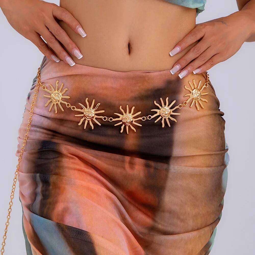 Retro Bohemia Metal Human Face Sun Flower Ankle Chain for Women Summer Beach Sexy Bikini Expose Waist Body Jewelry H260228