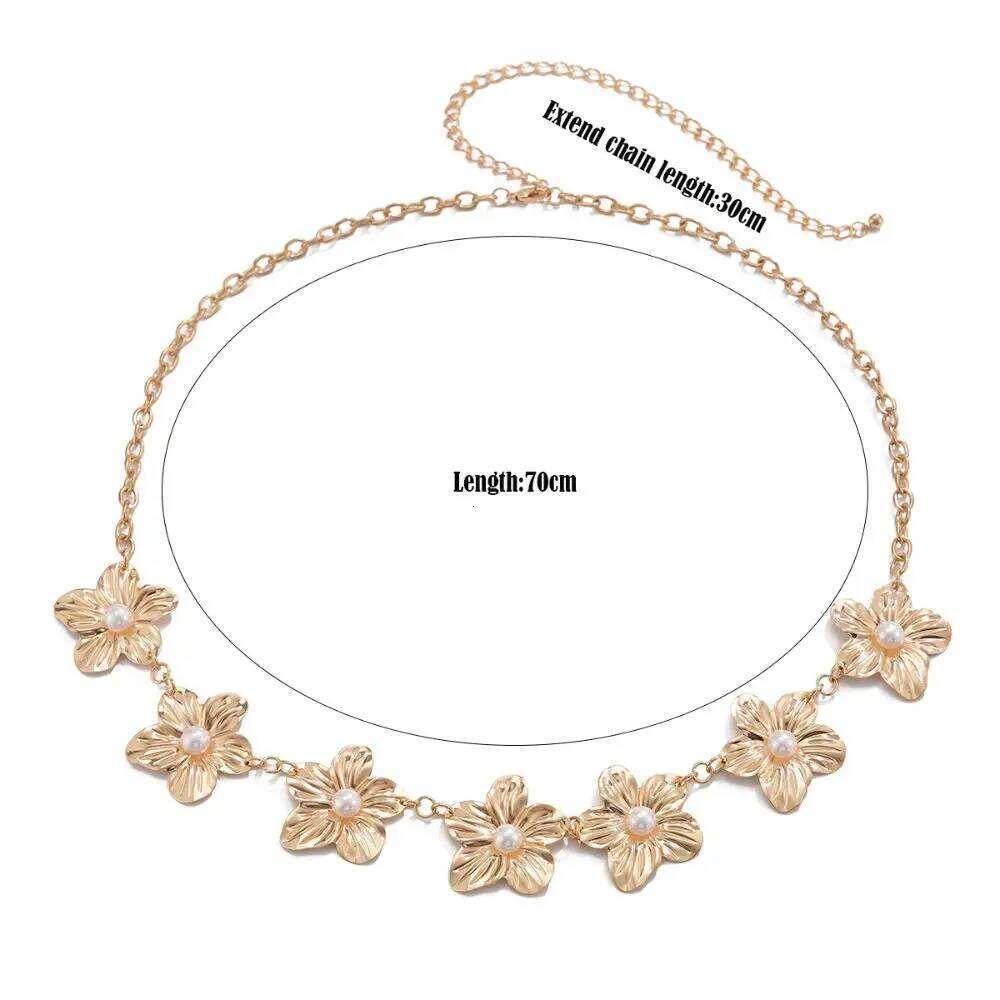 High Quality Women's Metal Petal Flower Adjustable Retro Waist Gold/Silver Punk Chain Belt H260228