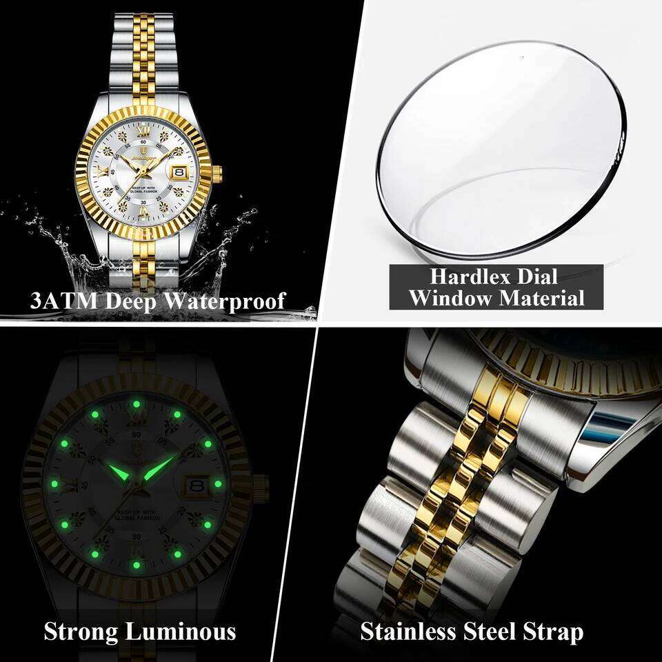 POEDAGAR Original Elegant Women's es Waterproof Luminous Date Women Stainless Steel Quartz Fashion Ladies Wrist H260228