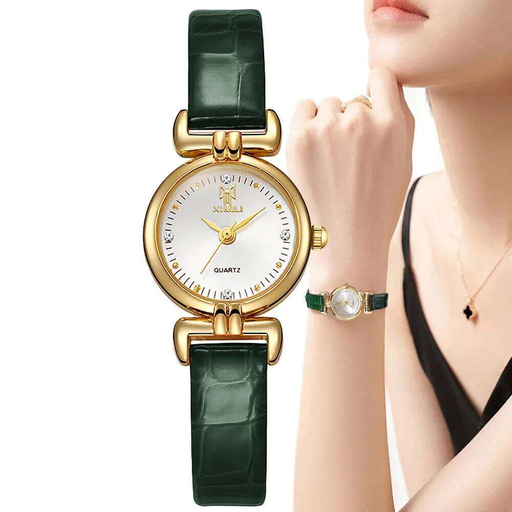Ladies 2025 New Fashion Small Simple Diamonds Business Quartz Women's Green Women Dress Clock Luxury Gift Wrist H260228