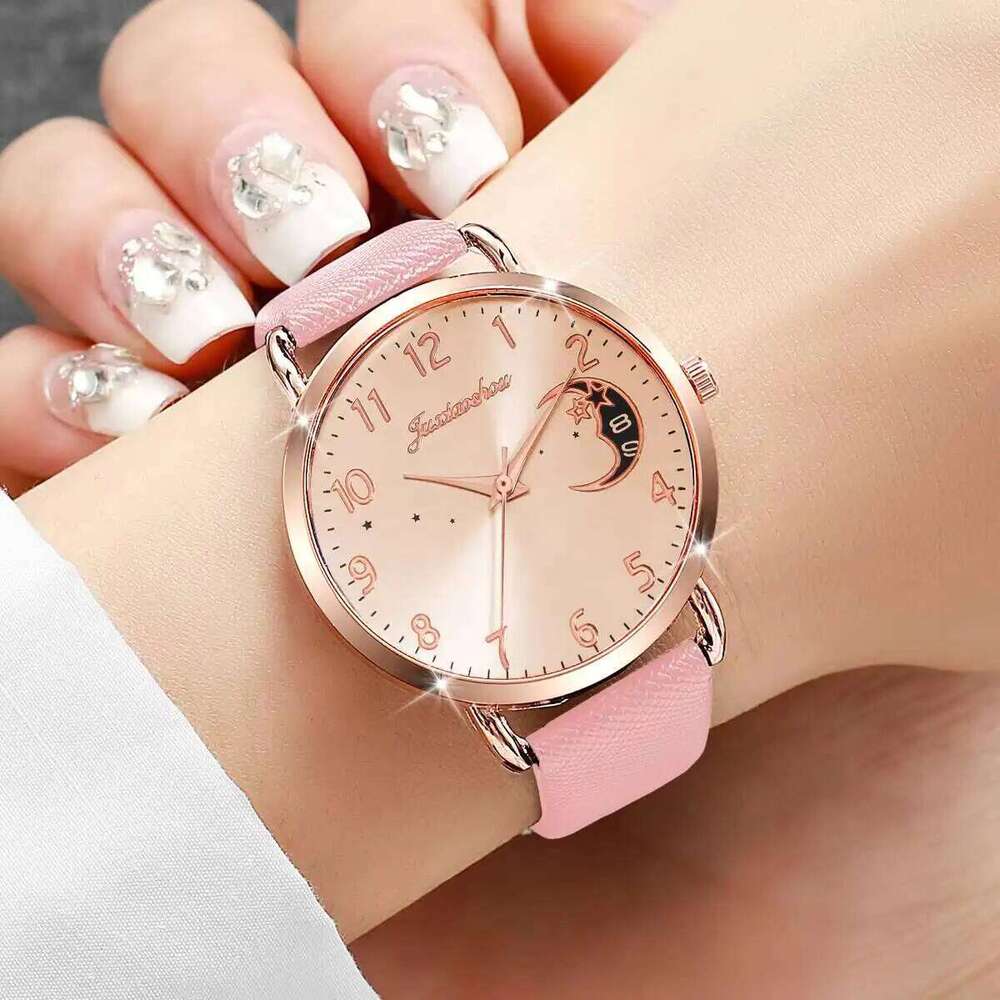 2/3/4/5PCS Fashion Moon Dial Women Quartz es Set Casual Leather Strap Wristes Reloj MujerWithout Box H260228