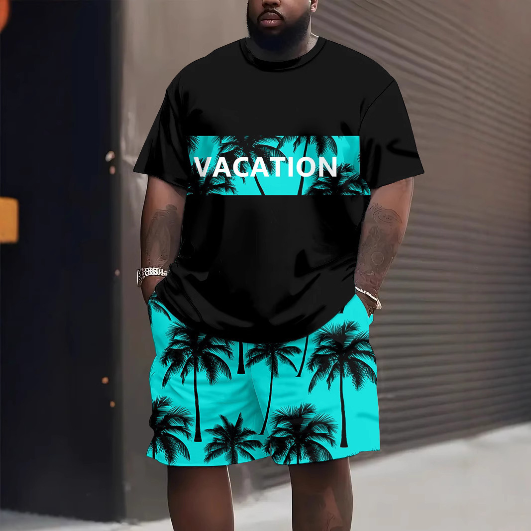 Luxury Brand Designer Clothes Cross-Border European And American Fashion Summer T-Shirt And Shorts Set With 3D Digital Printing, Street Style, Loose A