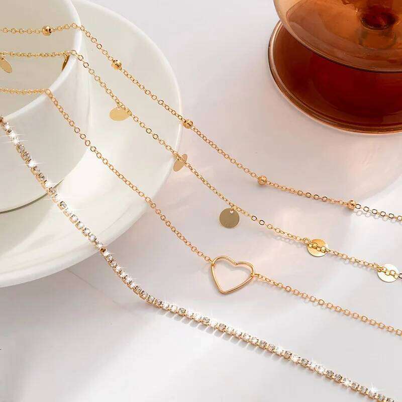 4pcs Set Sexy Round Bead Boho Heart Simple Metal Thick Body Chain Women's Belly Waist Decoration H260228