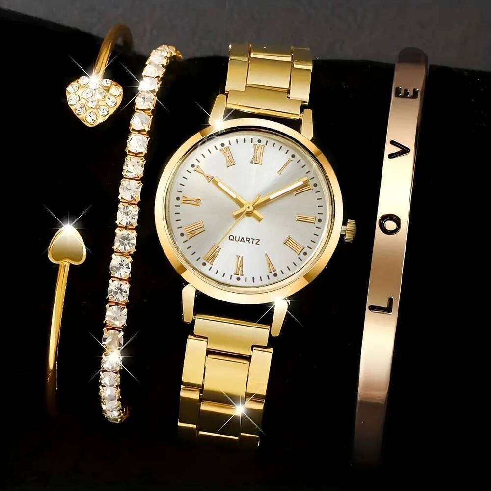 4pcs Fashion Women Set Simple Dial Alloy Band Ladies Quartz Wrist Reloj Mujer Girls Clock GiftWithout Box H260228