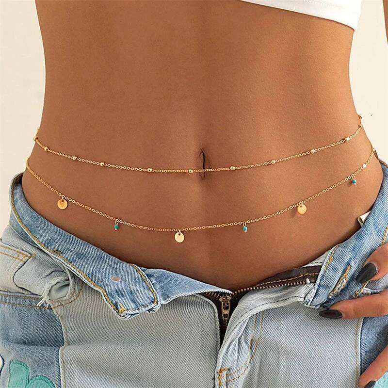 Double Layer Metal Waist Chain for Women Sexy Imitation Pearl Tassel Body Jewelry Chic Shell Sea Star Beach Bikini Belly Chains H260228