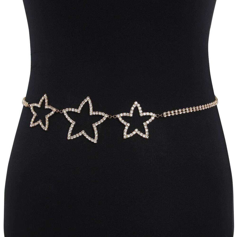 Fashionable Monolayer Star Shaped Rhinestone Waist Nightclub Women's Body Chain Jewelry H260228