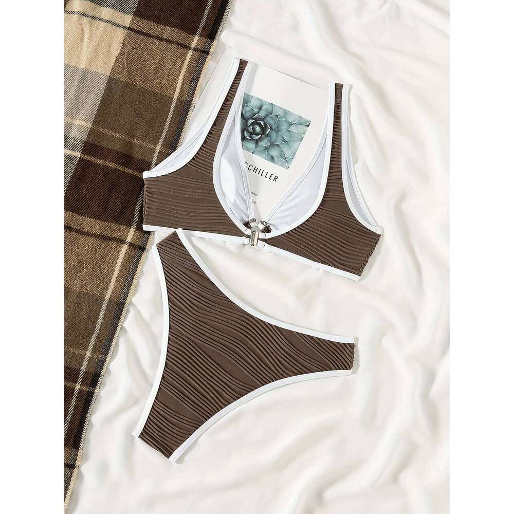 2025 Women Solid White Set Women's Sexy Triangle Two-Piece Swimwear Minimalist Beach Swimsuit Summer Holiday Bikini Suit Z260301