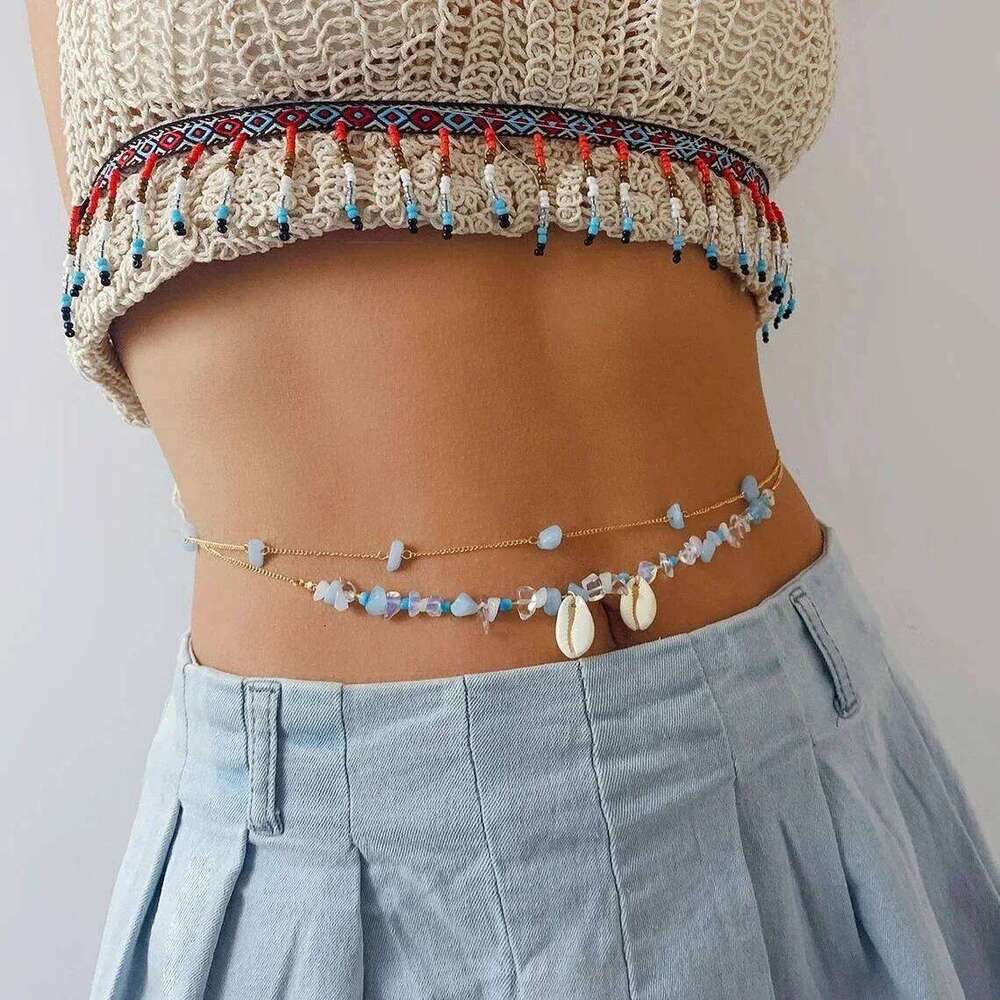 Summer Women's Bohemian Style Natural Gravel Shell Double-layer Body 2025 Bikini Beach Waist Chain H260228