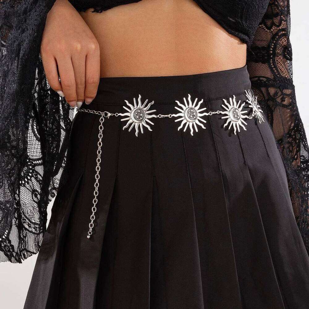 KunJoe Vintage Sun Star Moon Adjustable Y2K Belt Silver Color Metal Belly Waist Chain for Women Hip Hop Dress Skirt Waistband H260228