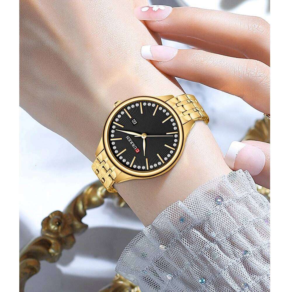 Curren 9099 Fashion Steel Belt Diamond Inlaid Quartz Waterproof Calendar Women's Relogio Feminino H260228